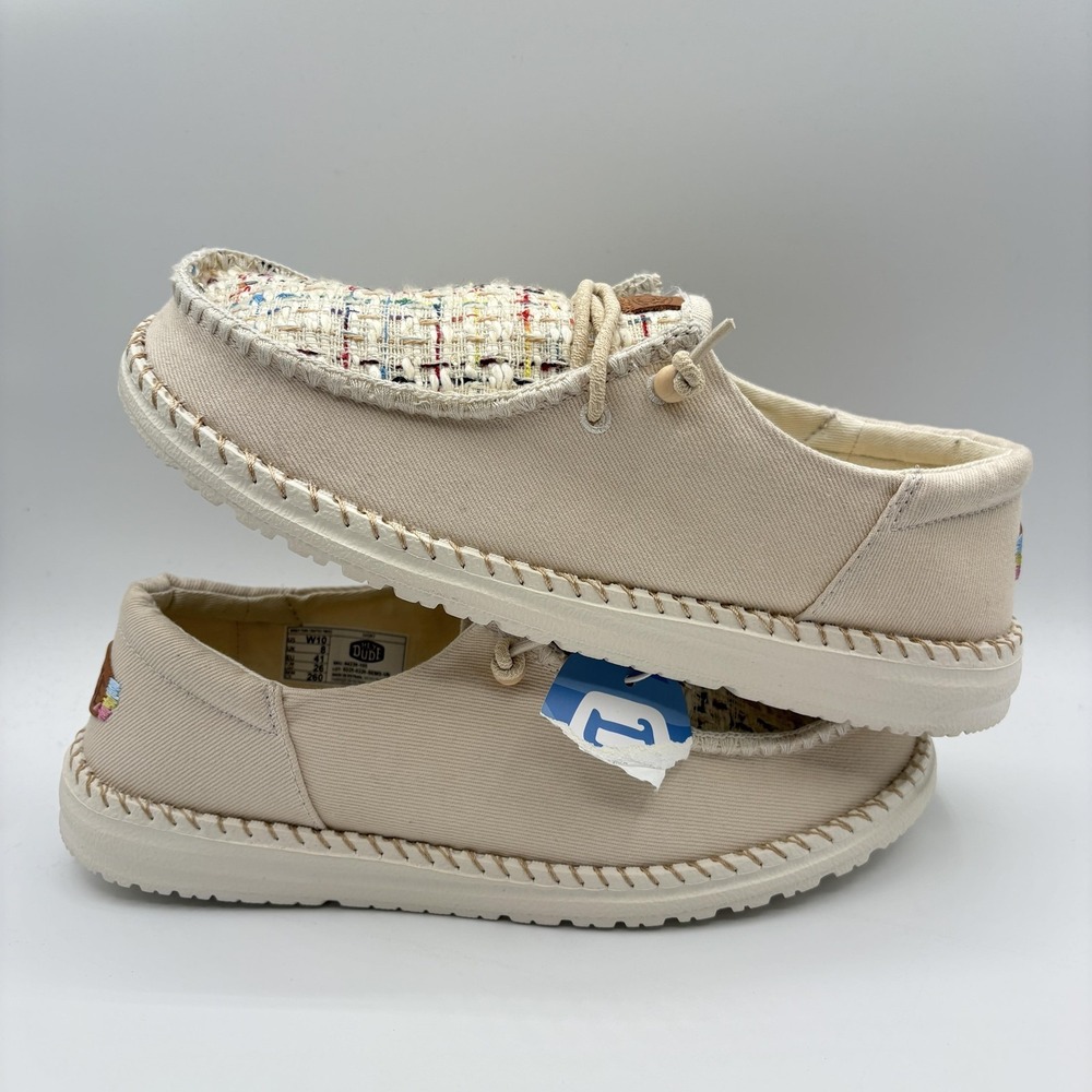 Hey Dude Shoes Womens Size 10 Beige Slip-On Wendy Funk Tweed Canvas Comfort NEW - Picture 6 of 10